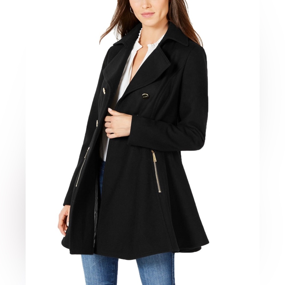 Laundry By Shelli Segal Black Pea Coat with Gold Accents
